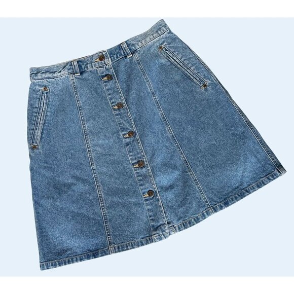 Vintage Liz Wear /  Liz Claiborne 80s / 90s Button Front Denim Skirt Sz 29 - Picture 1 of 8